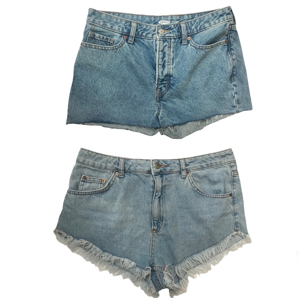 Lot of 2 TopShop Kiri Denim Shorts size 10 + Old Navy OG Jean Shorts light wash